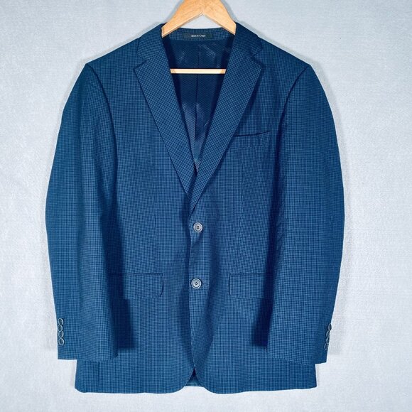 Hugo Boss Blazer Mens 38R Blue Wool Blend Gingham Plaid Sport Coat Jacket - Picture 3 of 15
